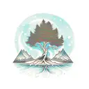 Tree Trunk with subtle rivers the base of the trunk. Snow capped mountains take the place of leaves on the tree tattoo design idea