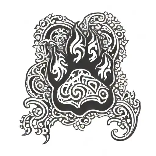 Bear paw print with scroll across tattoo design idea