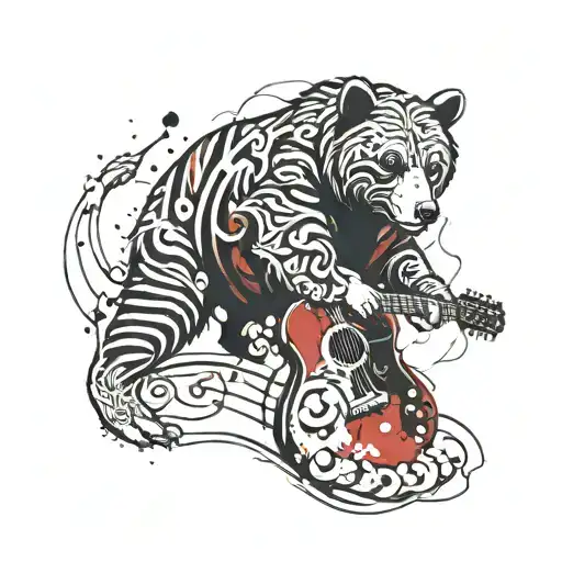 Bear paw, scroll wrapped, John, lake, acoustic guitar tattoo design idea
