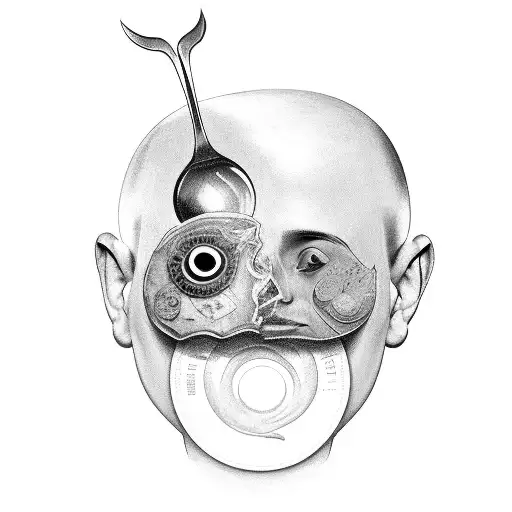 a head with food ingredients coming out of the head tattoo design idea