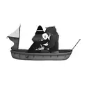 a couple kissing in a straw boat with a cat's head at the front of the boat tattoo design idea