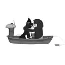 a couple kissing in a straw boat with a cat's head at the front of the boat tattoo design idea