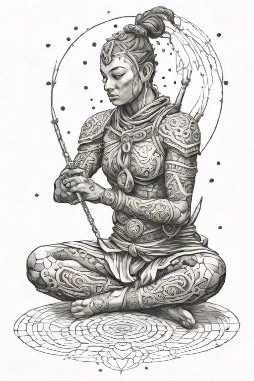 grounded warrior meditating tattoo design idea