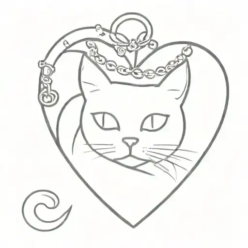 shorthair orange cat in a heart locket, cute, minimalist, for women tattoo design idea