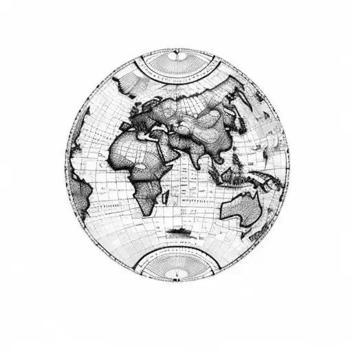 An intricately designed map of the world with historical landmarks as markers tattoo design idea