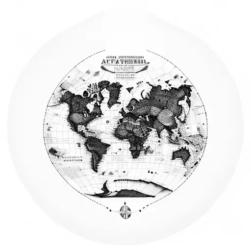 An intricately designed map of the world with historical landmarks as markers tattoo design idea