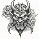 oni mask split in half tattoo design idea