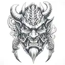 oni mask split in half tattoo design idea