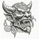 oni mask split in half tattoo design idea
