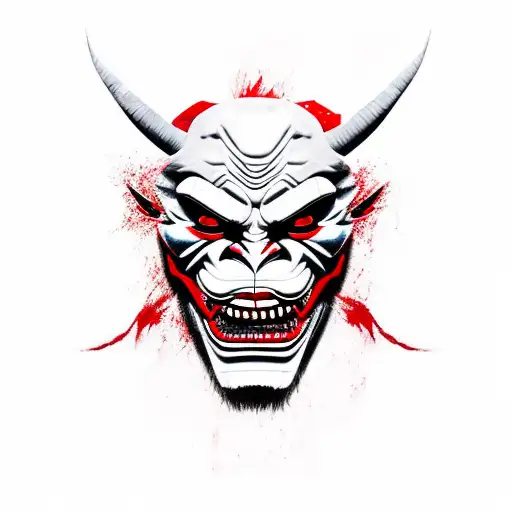 broken red and black oni mask tattoo design idea