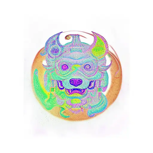 foo dog lsd acid trip colorful  tattoo design idea