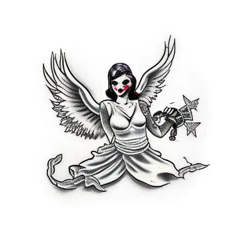 fallen angel with broken wings tattoo design idea