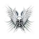 male fallen angel featherless wing  and scythe in hand tattoo design idea