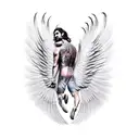 male fallen angel featherless wing tattoo design idea