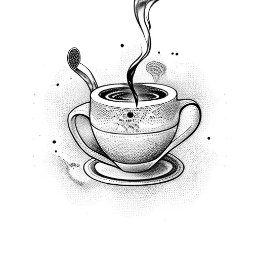 A blackwork tattoo of a pour over set with coffee beans forming intricate patterns around it tattoo design idea