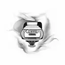 A detailed illustration of a coffee machine surrounded by swirling steam and coffee beans tattoo design idea