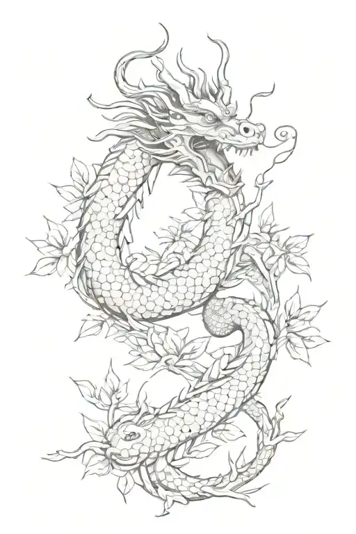 Asian dragon coiled around orange tree tattoo design idea