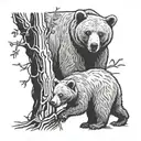 Mother Bear watching Cub climb tree branches tattoo design idea