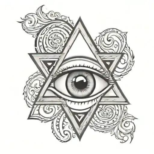 evil eye with waves and Jewish star of david  tattoo design idea