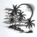 night beach scene with palm trees and a full moon tattoo design idea