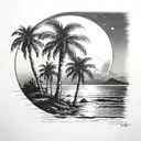 night beach scene with palm trees and a full moon tattoo design idea
