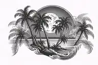 night beach scene with palm trees and a full moon tattoo design idea