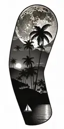 night beach scene with palm trees and a full moon tattoo design idea