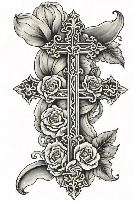 cross saying faith over fear with clouds or flowers tattoo design idea