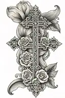 cross saying faith over fear with clouds or flowers tattoo design idea