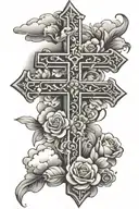 cross saying faith over fear with clouds or flowers tattoo design idea