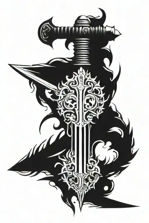 sword made from spine vertebrae tattoo design idea