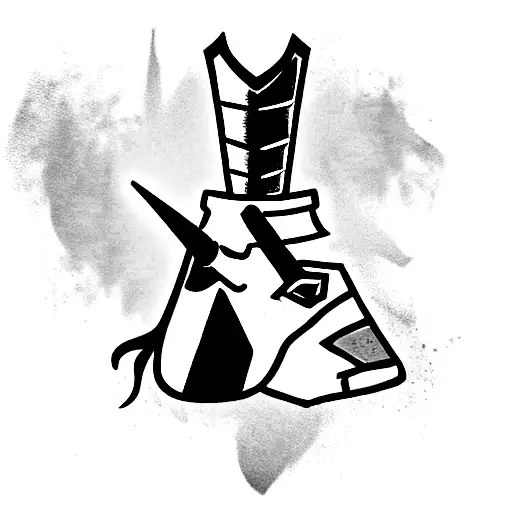  a chess knight with a blue colored unicorn horn tattoo design idea