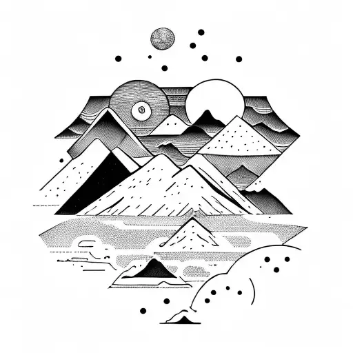 Mountain Scene strip around the forearm with the sun and moon on oposite sides and the ocean tattoo design idea