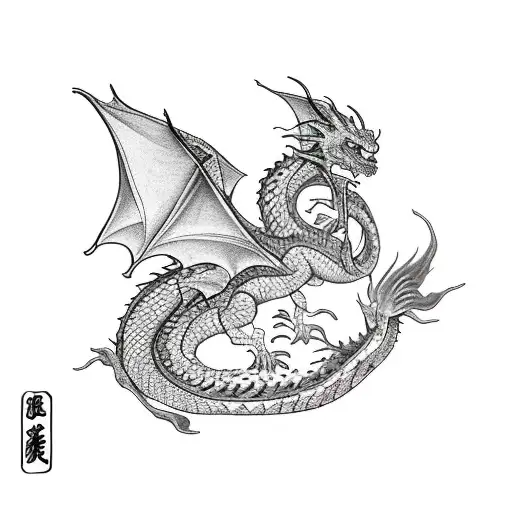 A dragon  swimming up a river tattoo design idea