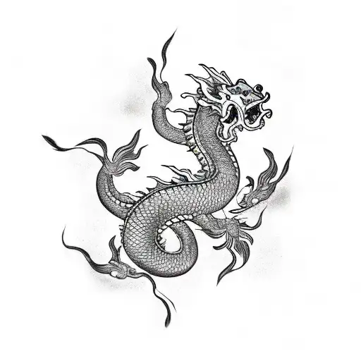 vietnamese dragon and koi fish tattoo swimming up a river tattoo design idea