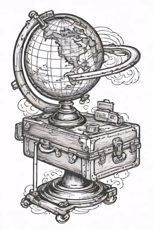 globe with luggage next to it tattoo design idea