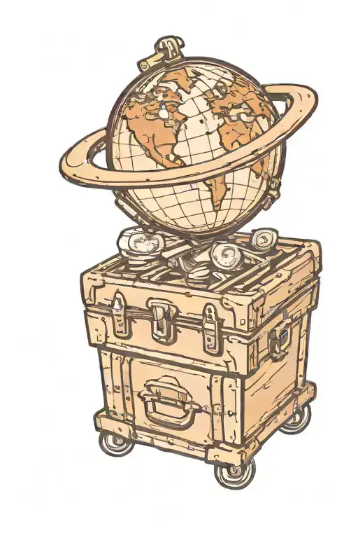 globe with luggage next to it tattoo design idea