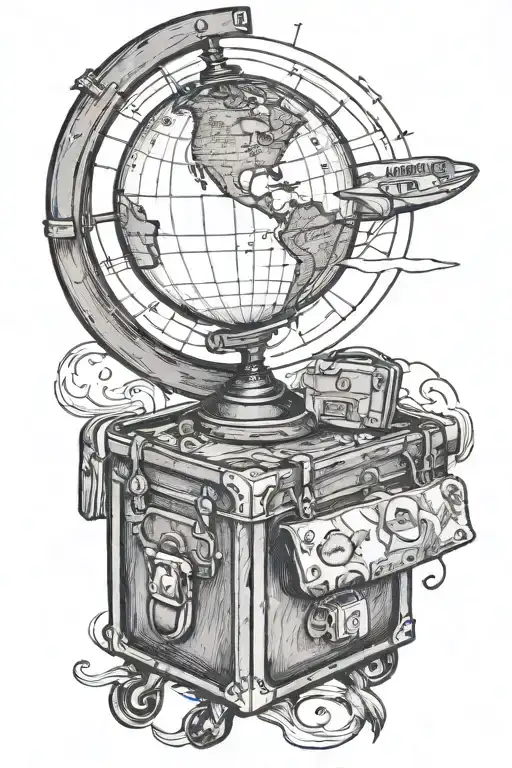 globe with luggage next to it tattoo design idea