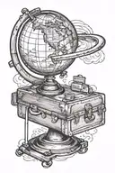globe with luggage next to it tattoo design idea