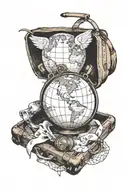 globe with luggage next to it tattoo design idea
