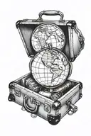 globe with luggage next to it tattoo design idea