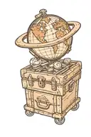 globe with luggage next to it tattoo design idea