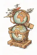 globe with luggage next to it tattoo design idea