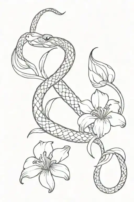 Python with Iris flower intertwined tattoo design idea