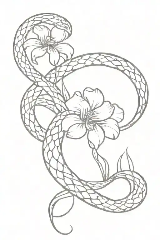 Python with Iris flower intertwined tattoo design idea