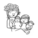 mother with twins baby girl and one boy 12 years who kiss mother  tattoo design idea
