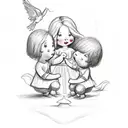 A whimsical sketch of your children playing with angels, showcasing the innocence and joy of childhood tattoo design idea