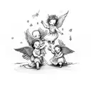 A whimsical sketch of your children playing with angels, showcasing the innocence and joy of childhood tattoo design idea