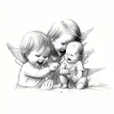 A whimsical sketch of your children playing with angels, showcasing the innocence and joy of childhood tattoo design idea