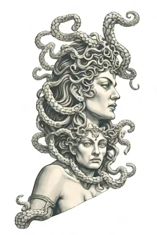 MEDUSA HOLDING PERSEUS HEAD tattoo design idea